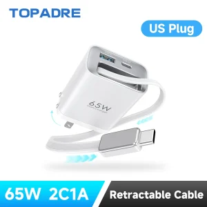 65W GaN PD3.1 Fast Charger With Retractable Cable